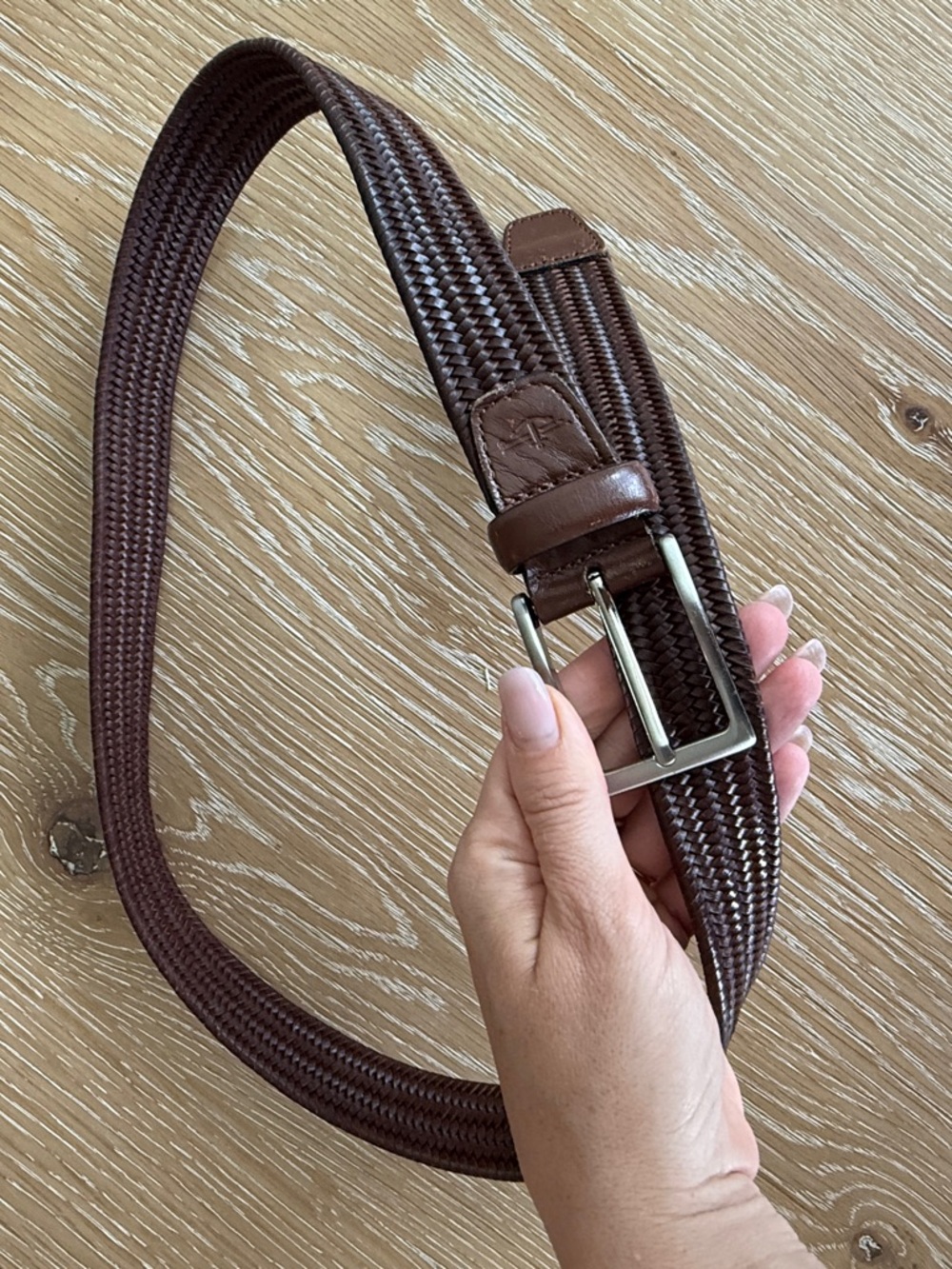 Brown Braided Leather Stretch Belt
